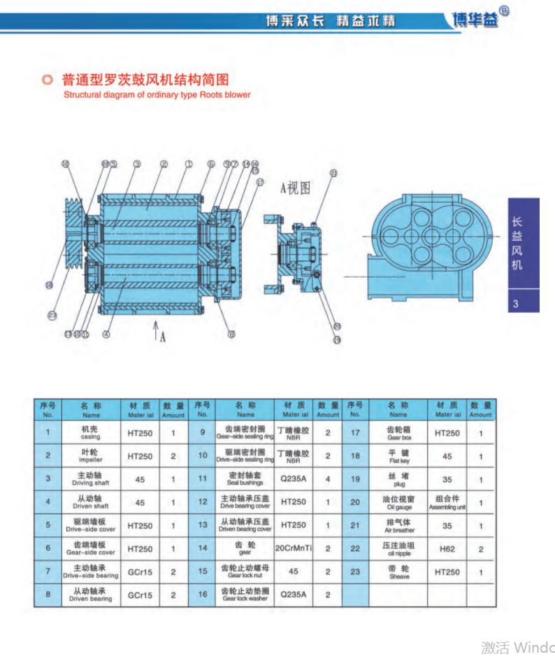 普通型罗茨鼓风机结构简图